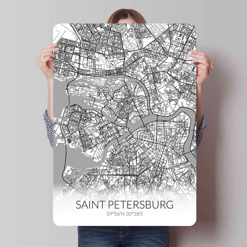 Custom Map Poster - Saint Petersburg White Map Tinplate Signs