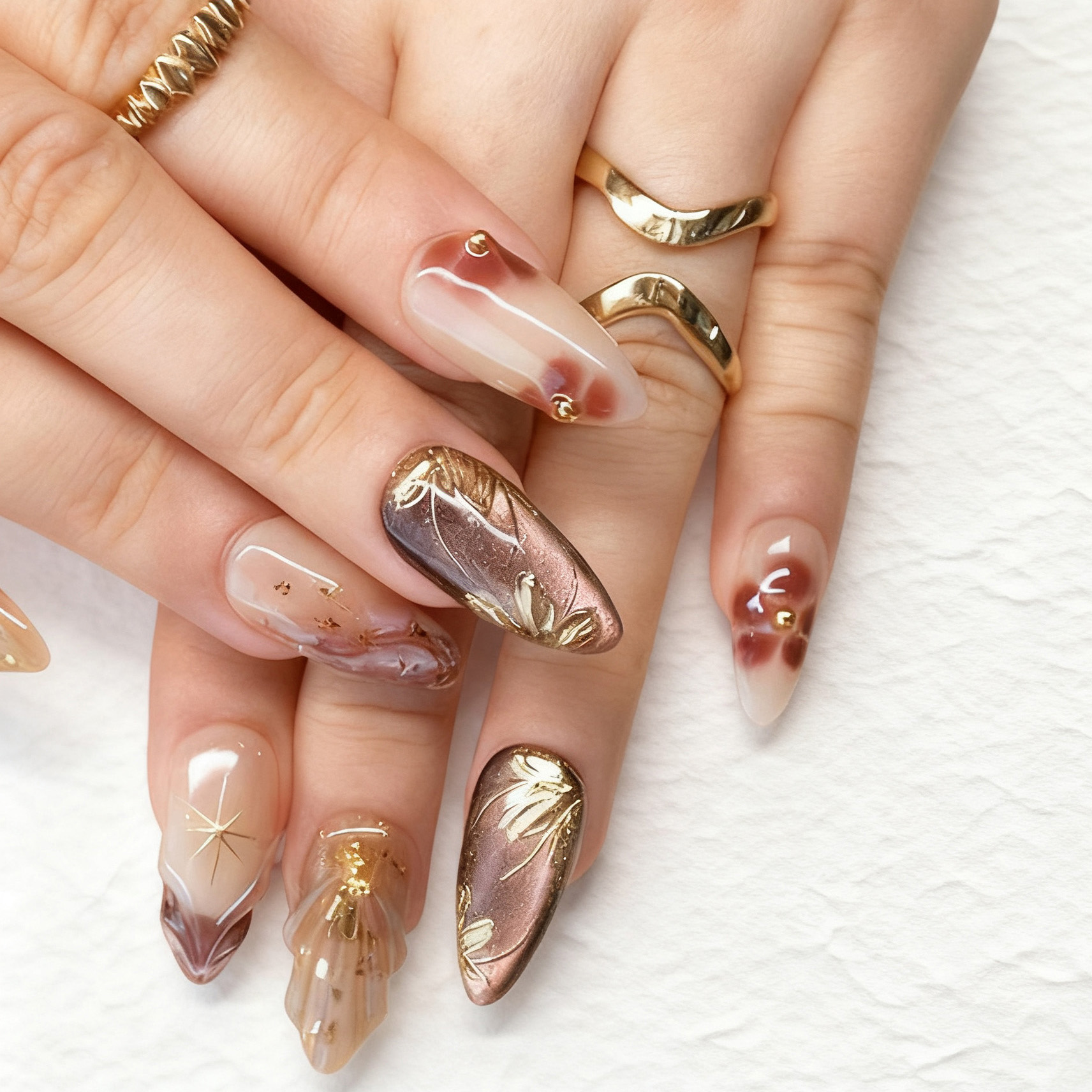 24pcs Flower False Nails Brown - Pressed Flower Art avis et prix