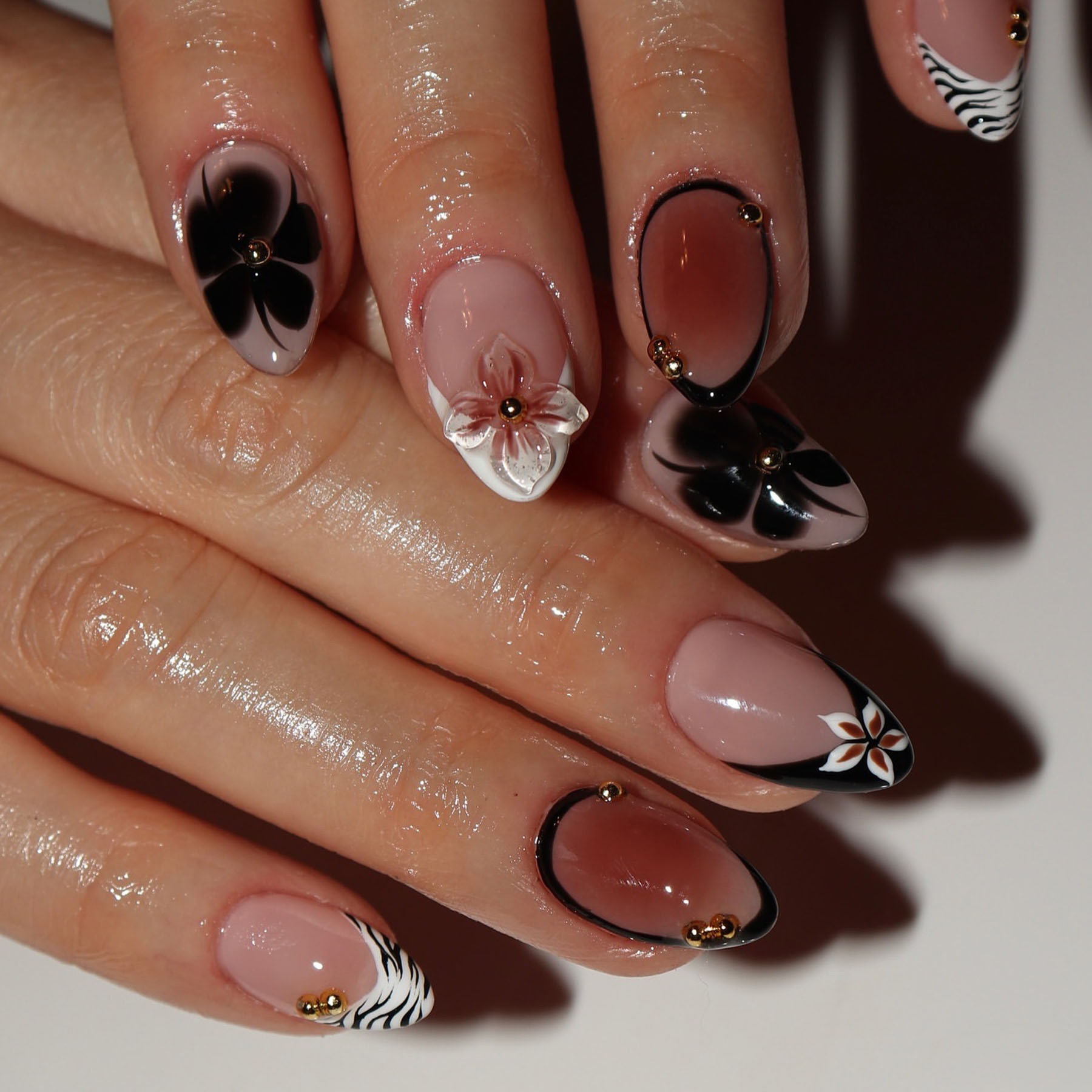 24pcs Flower False Nails Brown - Pressed Flower Art avis et prix
