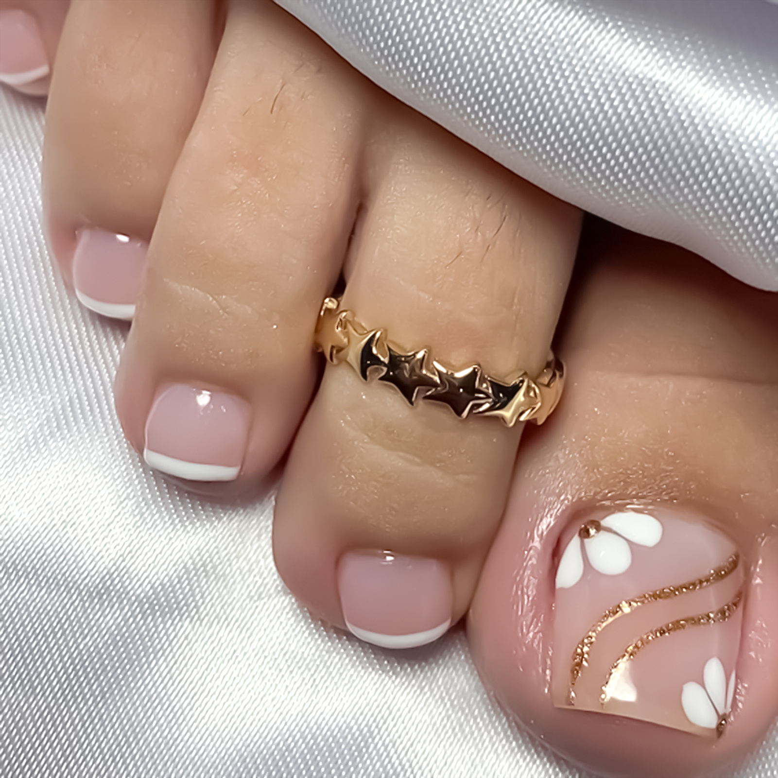 Nude Pink Color Fake Toenails  - Pressed Flower Art avis et prix