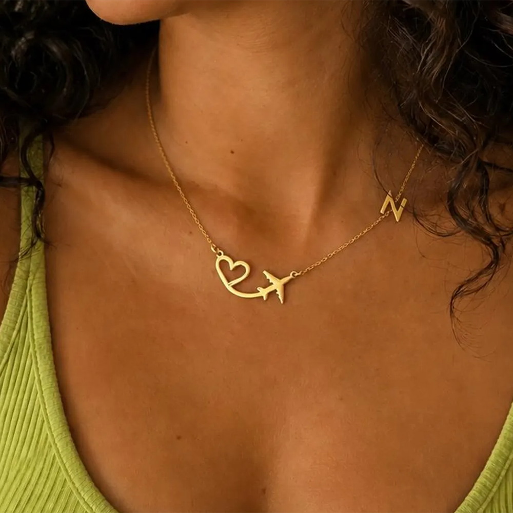 Personalized Heart Airplane In - Name Necklace Custom avis et prix