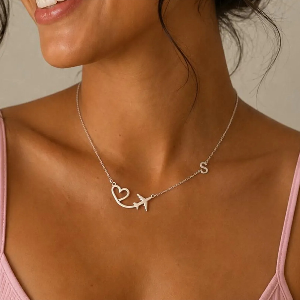 Personalized Heart Airplane In - Name Necklace Custom avis et prix