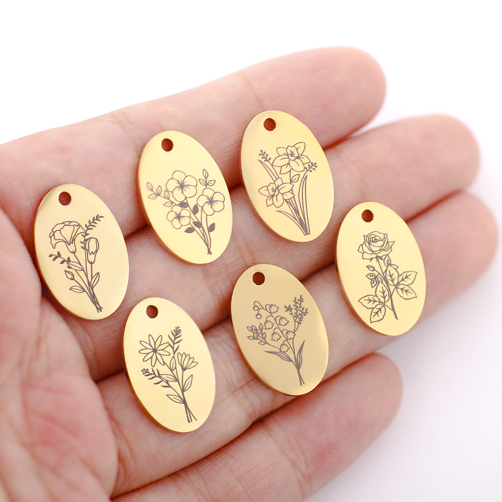5Pcs Oval Birth Month Flower P - Birth Flower Necklace avis et prix