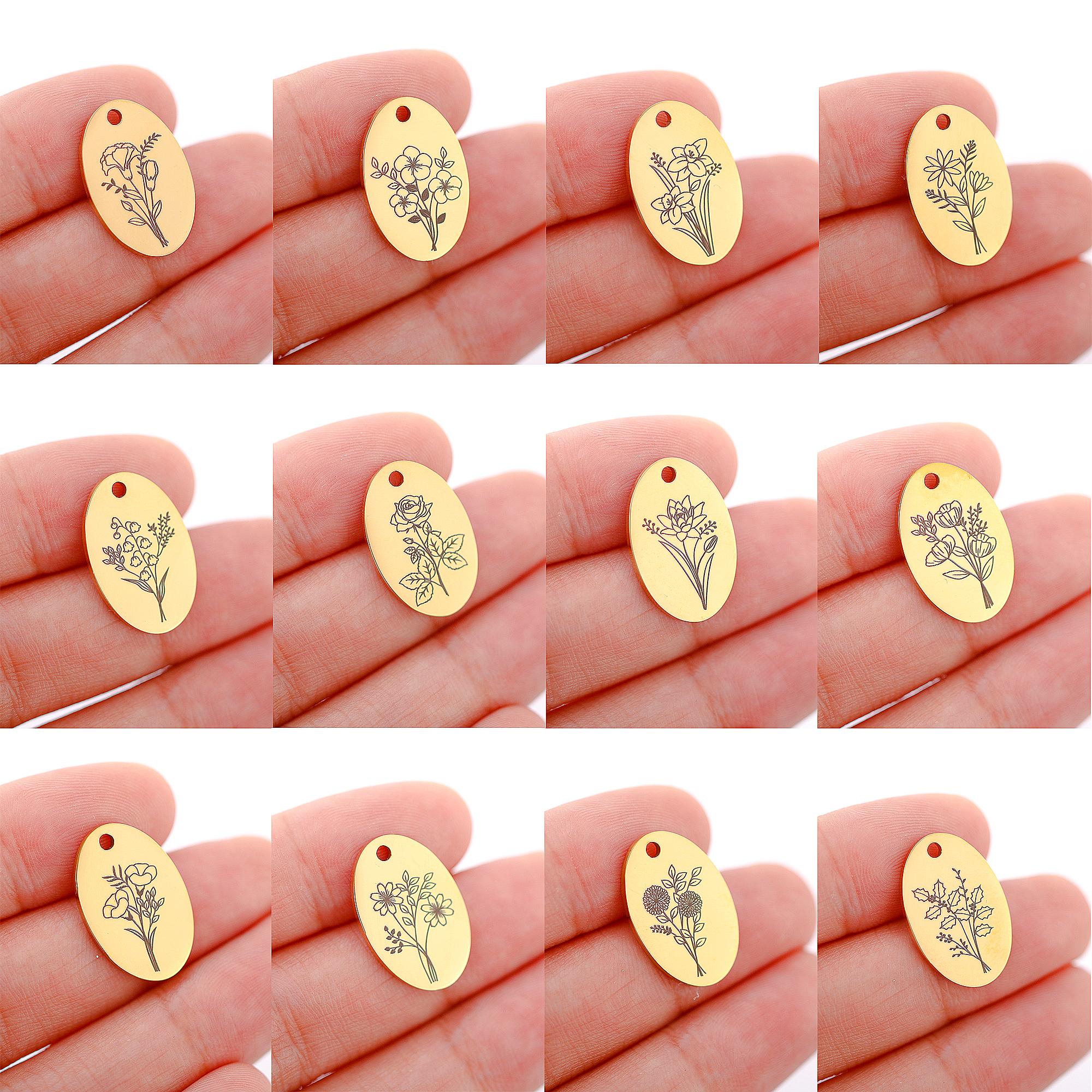 5Pcs Oval Birth Month Flower P - Birth Flower Necklace avis et prix