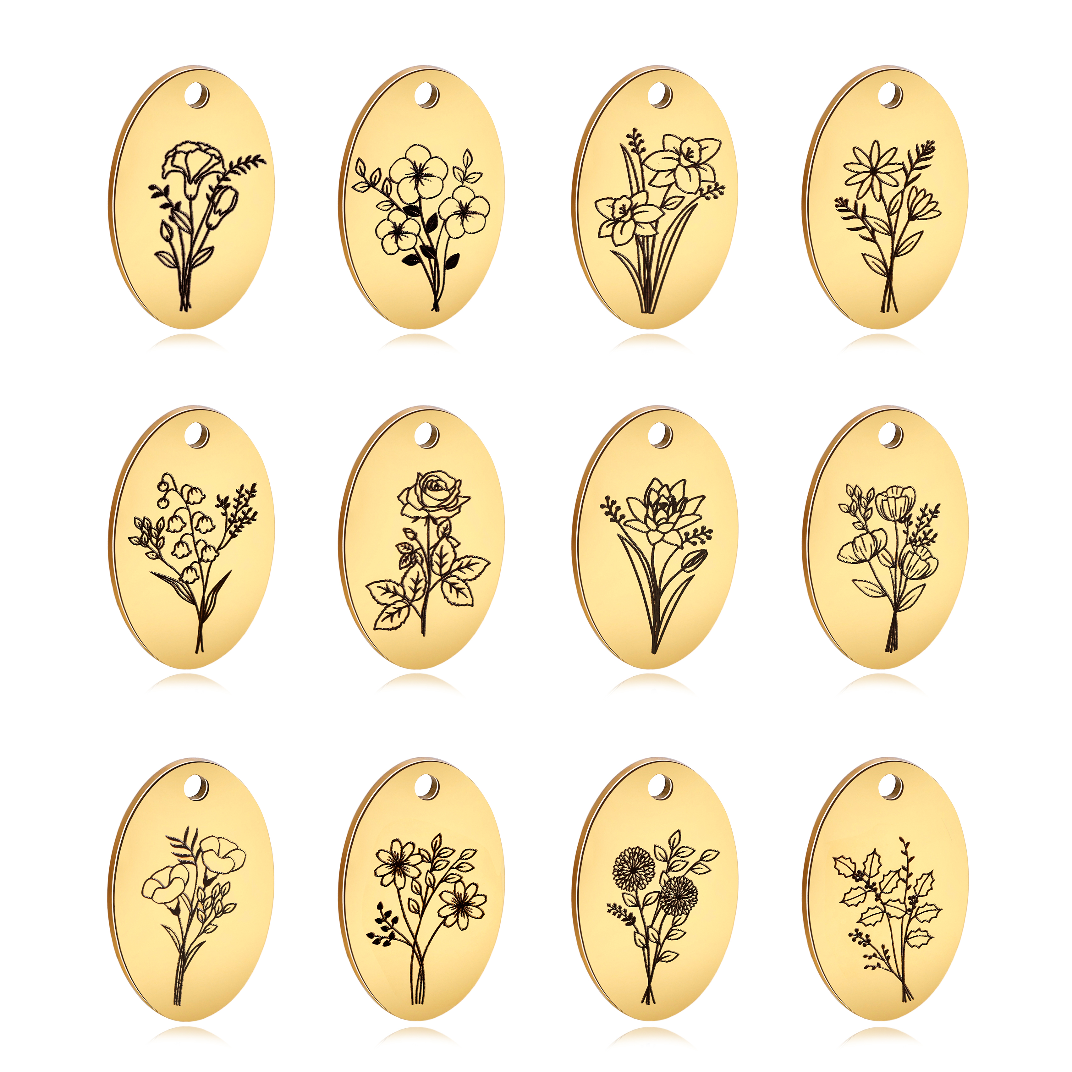 5Pcs Oval Birth Month Flower P - Birth Flower Necklace avis et prix
