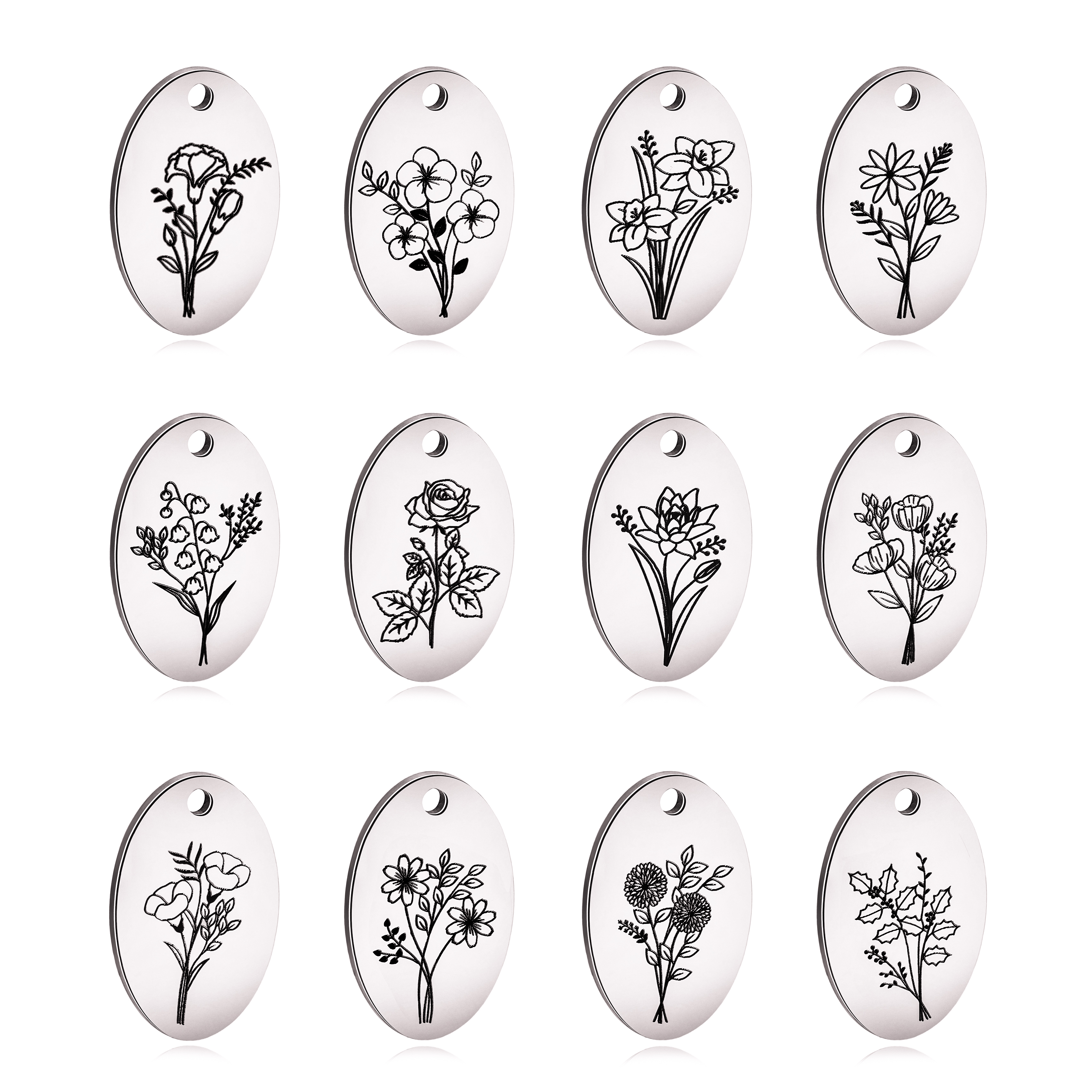 5Pcs Oval Birth Month Flower P - Birth Flower Necklace avis et prix