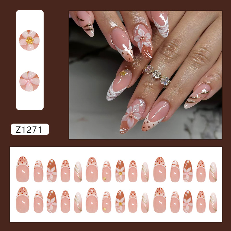 Almond Press On Nails Nude Pol - Pressed Flower Art avis et prix