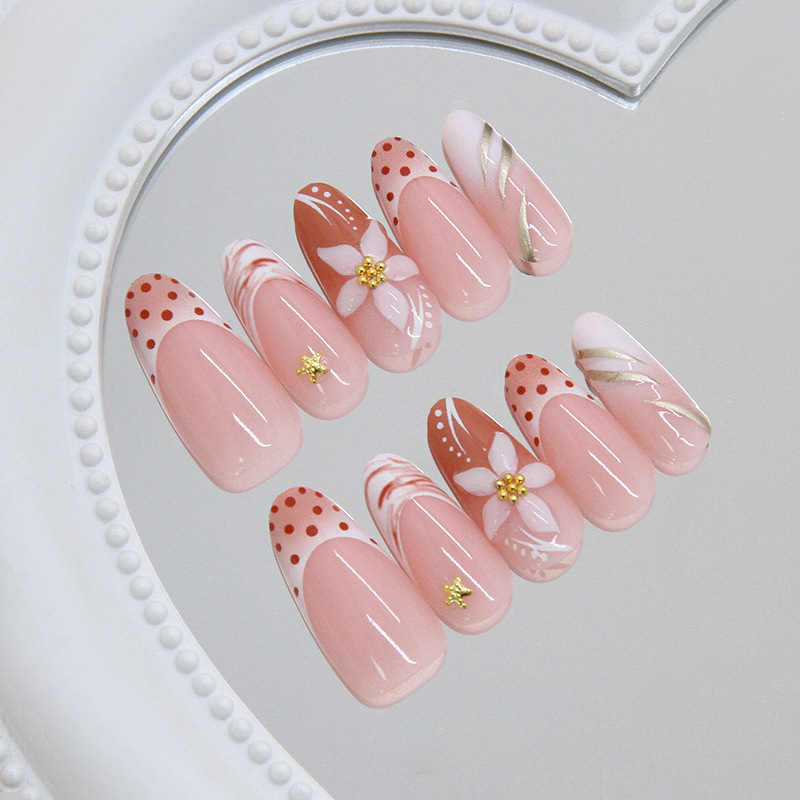 Almond Press On Nails Nude Pol - Pressed Flower Art avis et prix