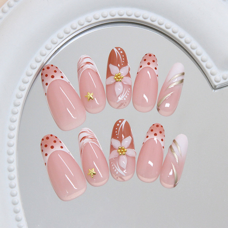Almond Press On Nails Nude Pol - Pressed Flower Art avis et prix