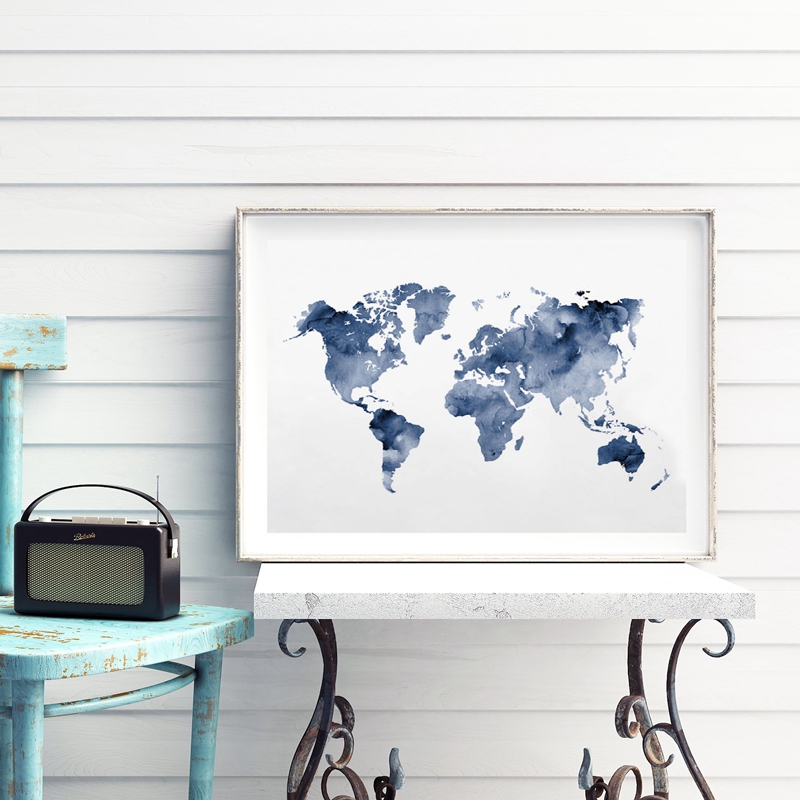 Blue World Map Print Navy Map  - Custom Star Map avis et prix