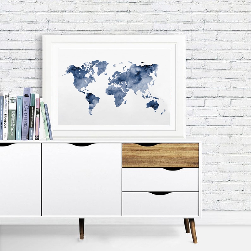 Blue World Map Print Navy Map  - Custom Star Map avis et prix