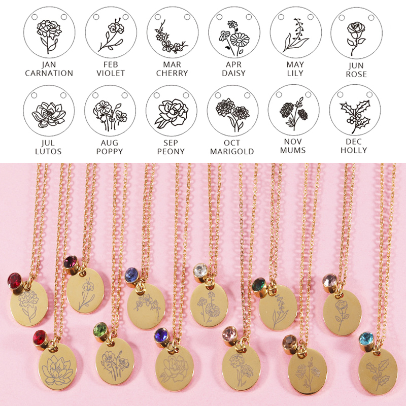 Crystal Birthstone Necklace fo - Birth Flower Necklace avis et prix