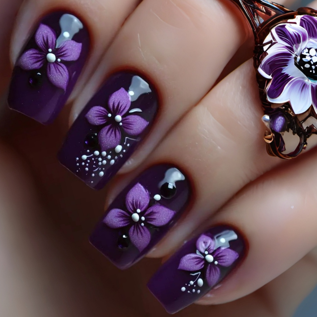 Medium square fake nails for w - Pressed Flower Art avis et prix