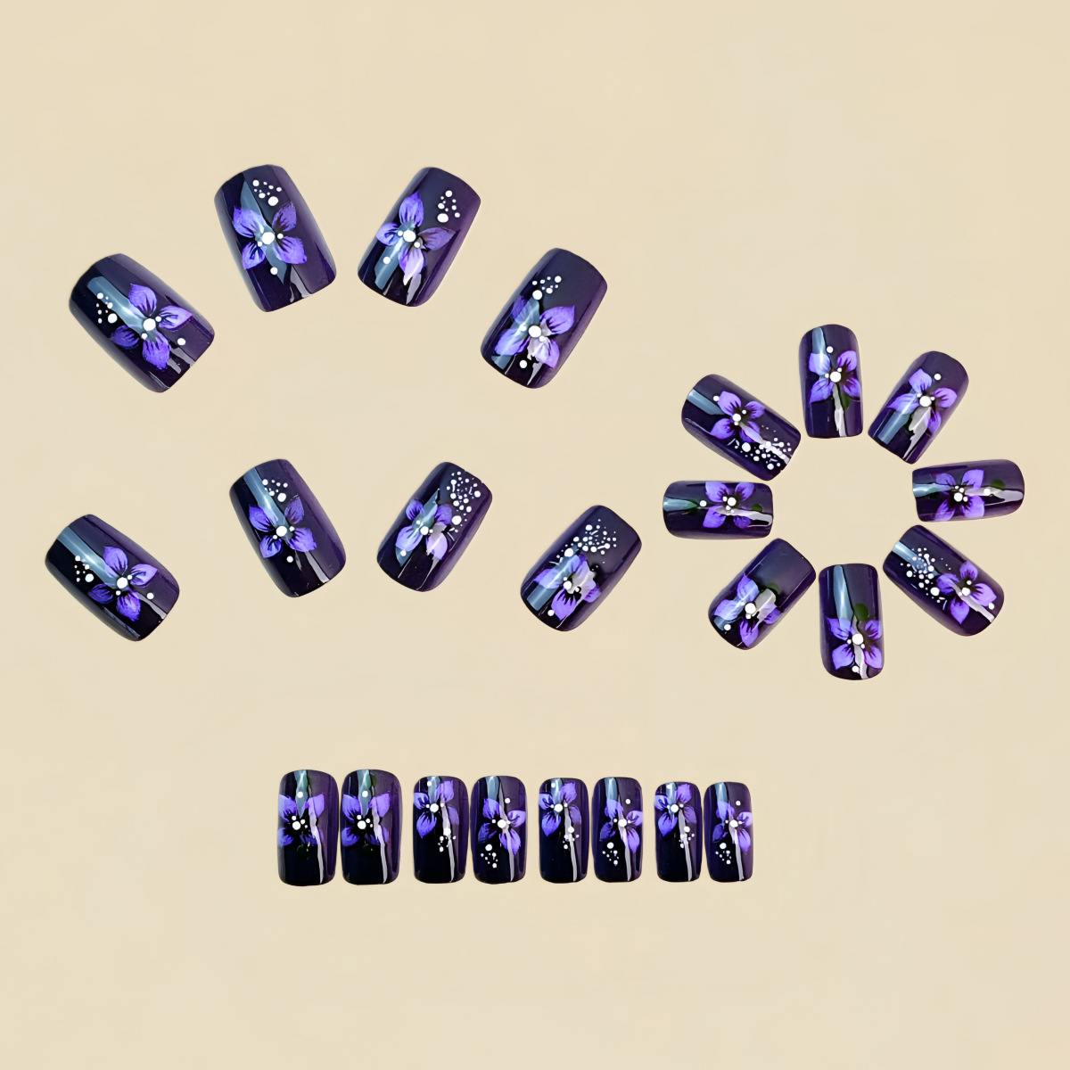 Medium square fake nails for w - Pressed Flower Art avis et prix