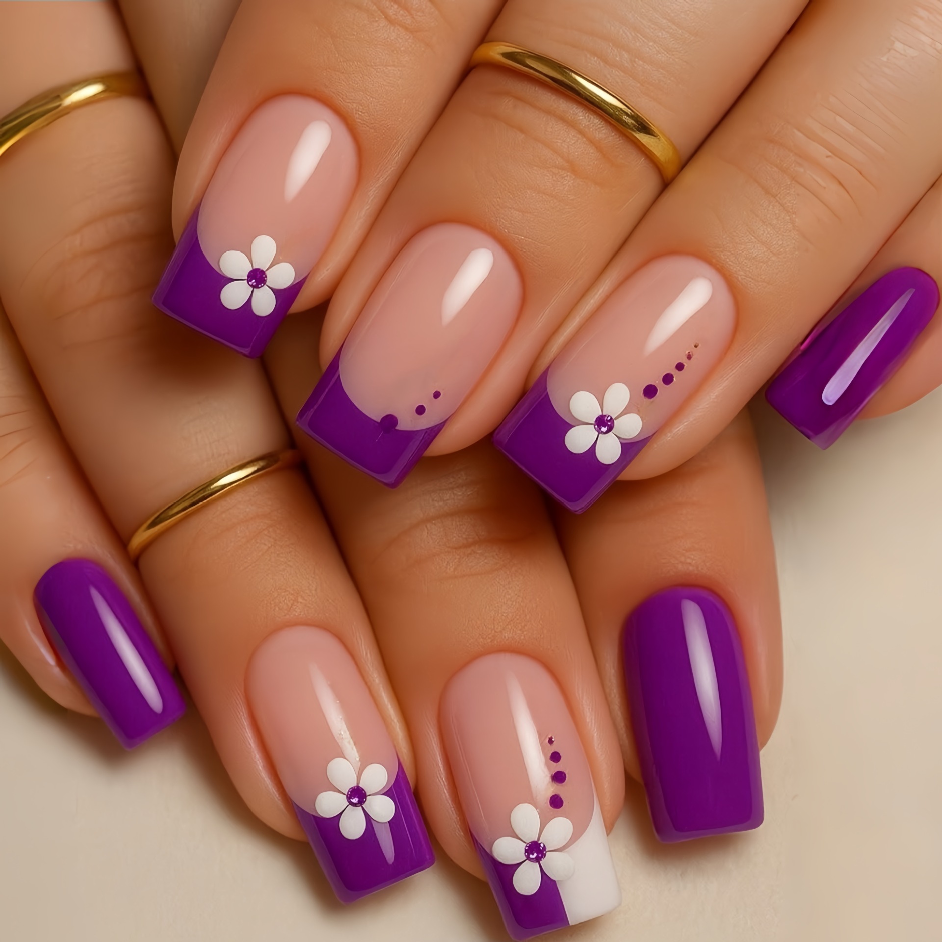 Medium square fake nails for w - Pressed Flower Art avis et prix