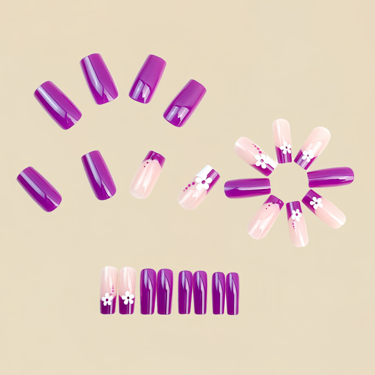 Medium square fake nails for w - Pressed Flower Art avis et prix