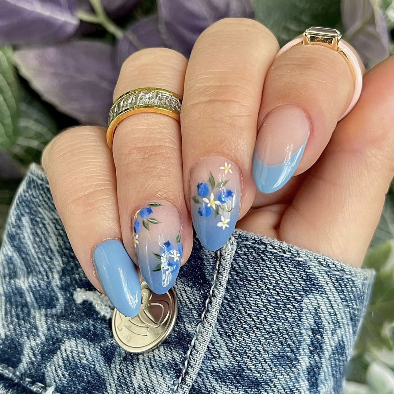 24Pcs Simple Almond Nails Tips - Pressed Flower Art avis et prix