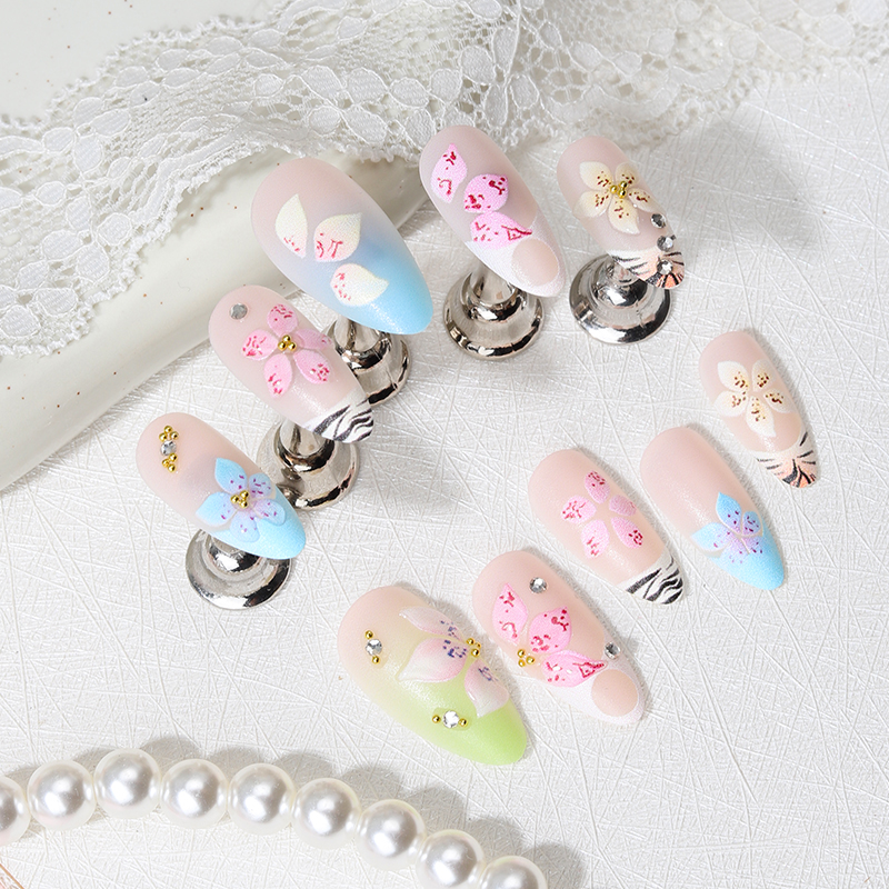 24pcs Almond Press On Nails ti - Pressed Flower Art avis et prix