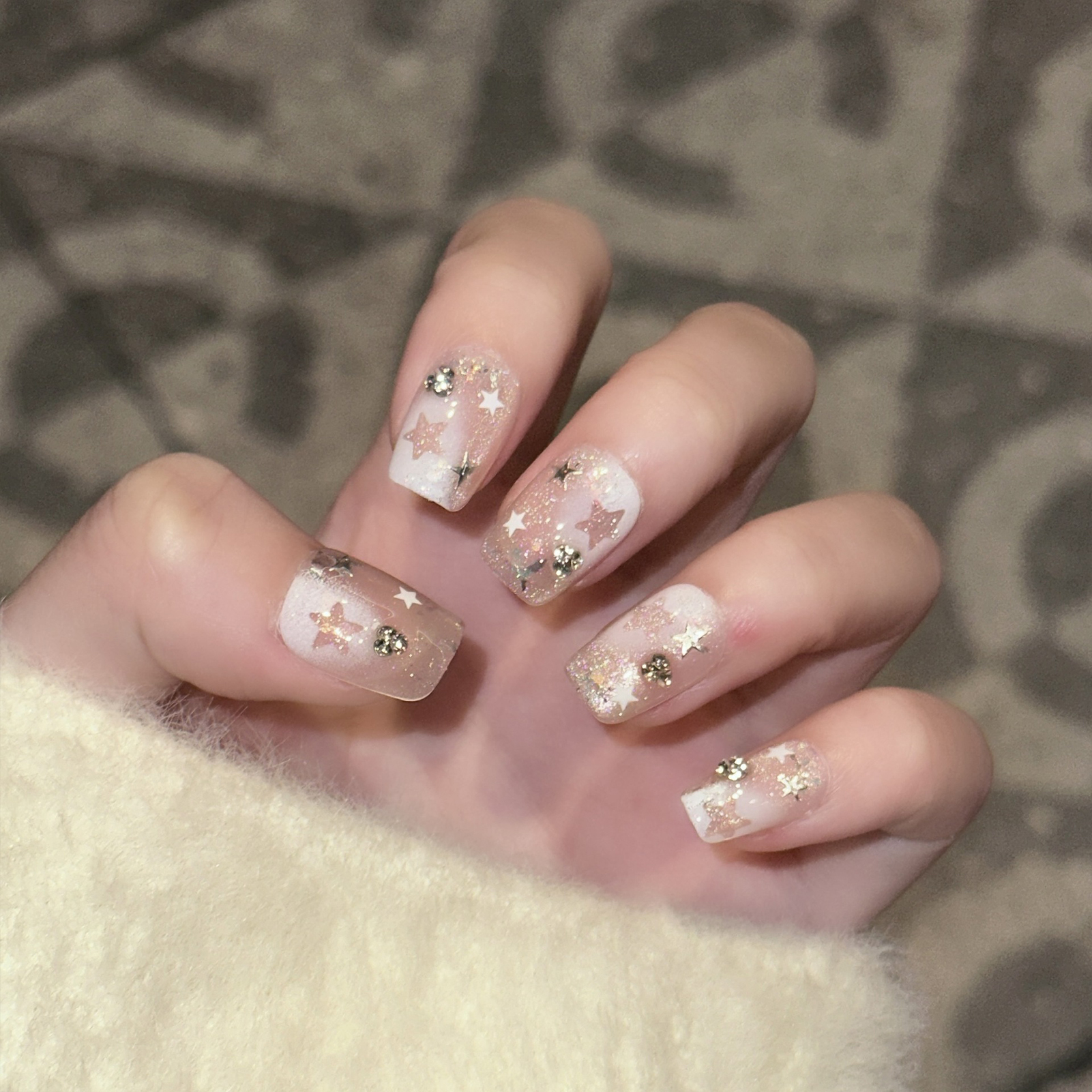10PCS Short Square Fake Nails  - Pressed Flower Art avis et prix