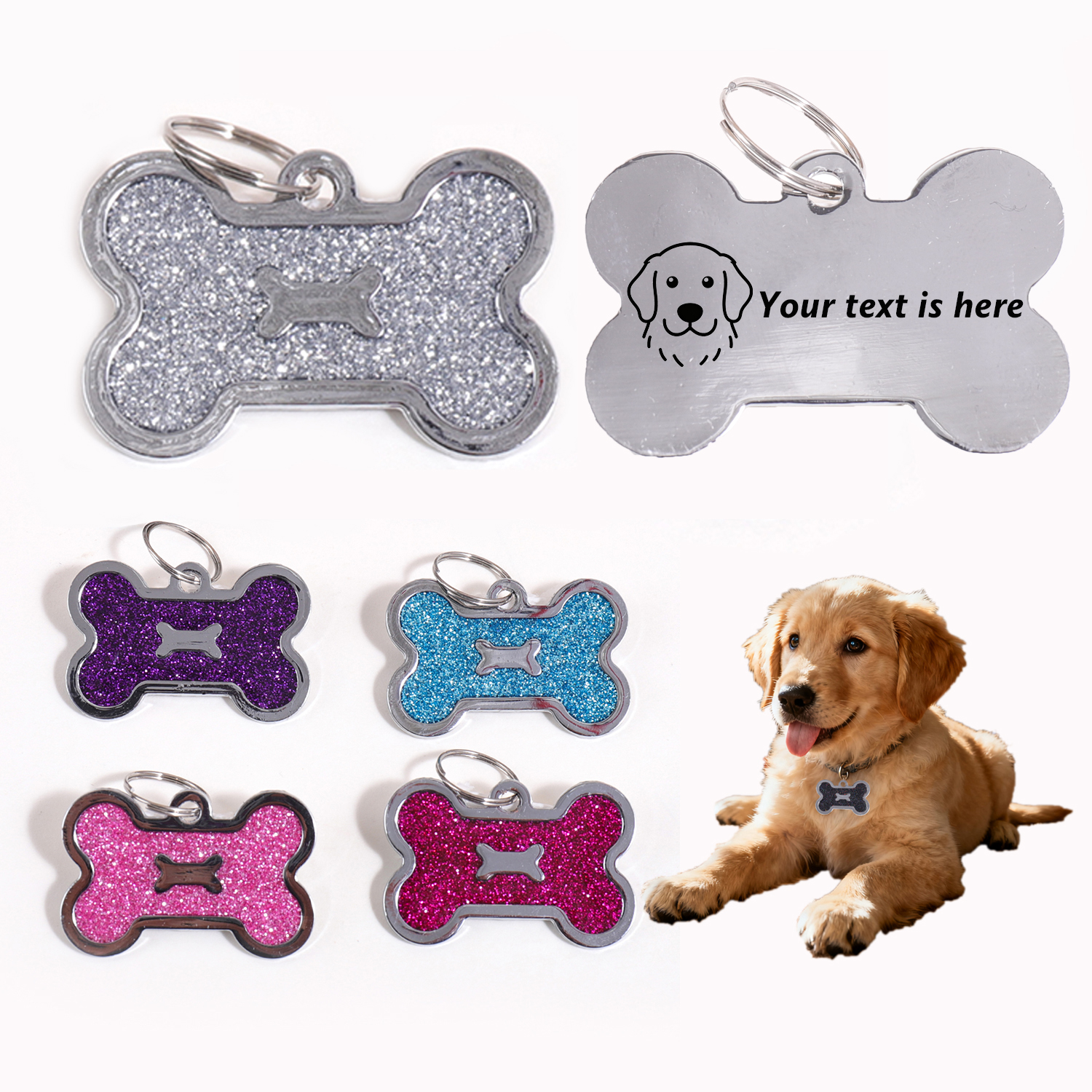 Glitter Custom Text Dog Tags C - Pet Portrait Custom avis et prix