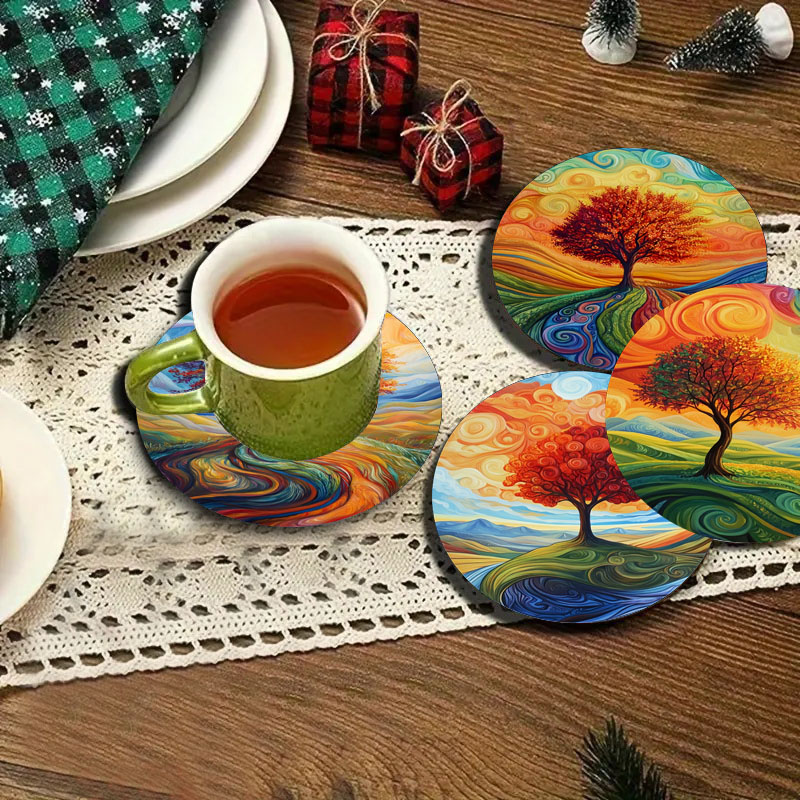 4 tree print coasters, suitabl - Family Tree Print avis et prix