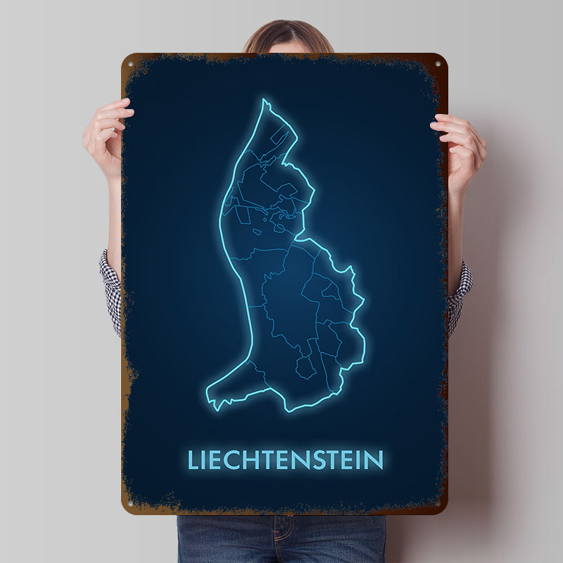 Liechtenstein Map Neon Blue Pr - Custom Map Poster avis et prix