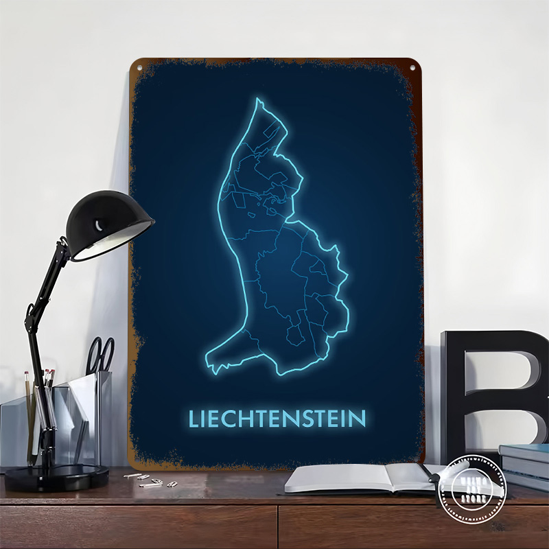 Liechtenstein Map Neon Blue Pr - Custom Map Poster avis et prix