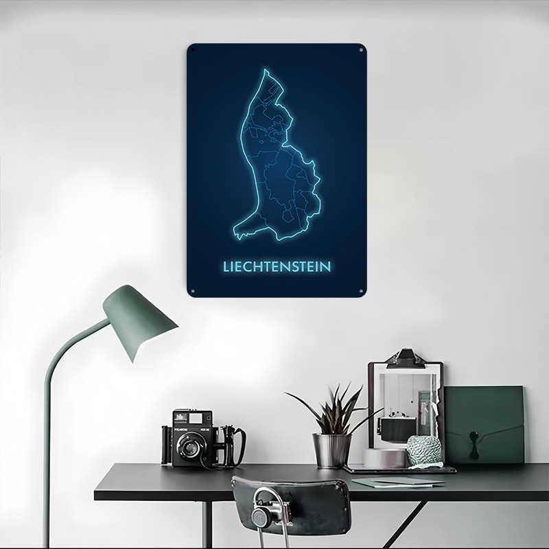 Liechtenstein Map Neon Blue Pr - Custom Map Poster avis et prix
