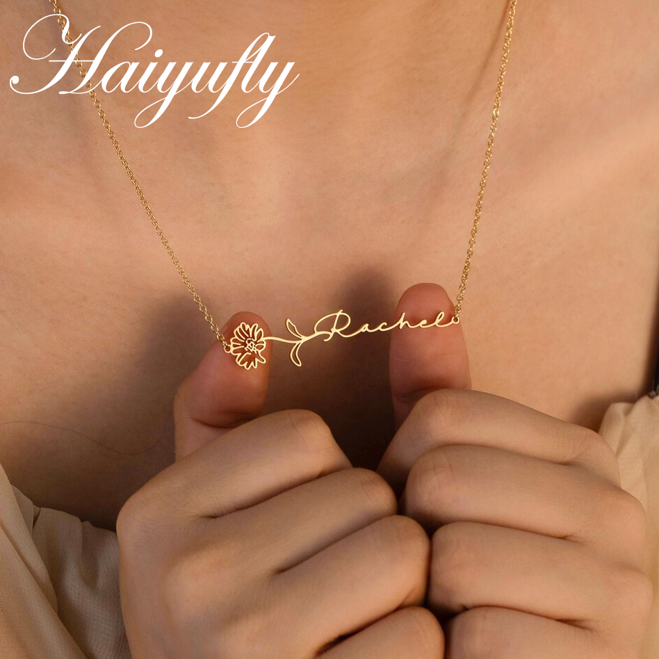 Haiyufly Custom Name Necklace  - Birth Flower Necklace avis et prix