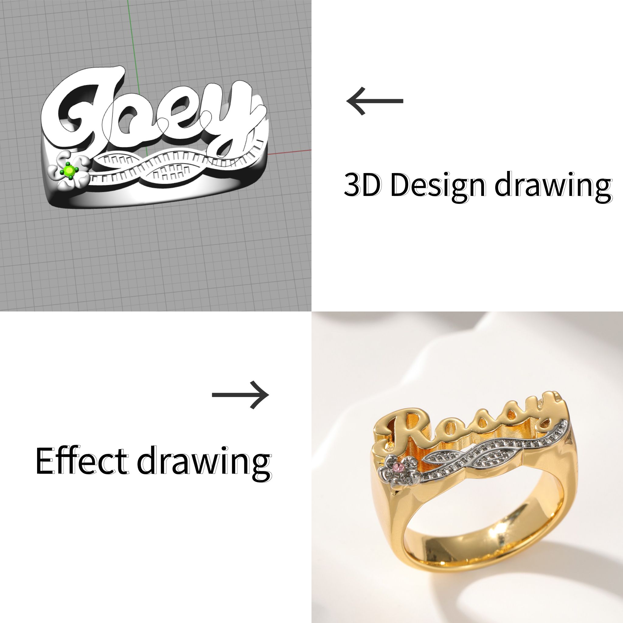 3D Name Ring Custom Diamond Na - Initial Ring Custom avis et prix