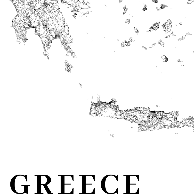 Greece Road Map Poster Black a - Custom Star Map avis et prix