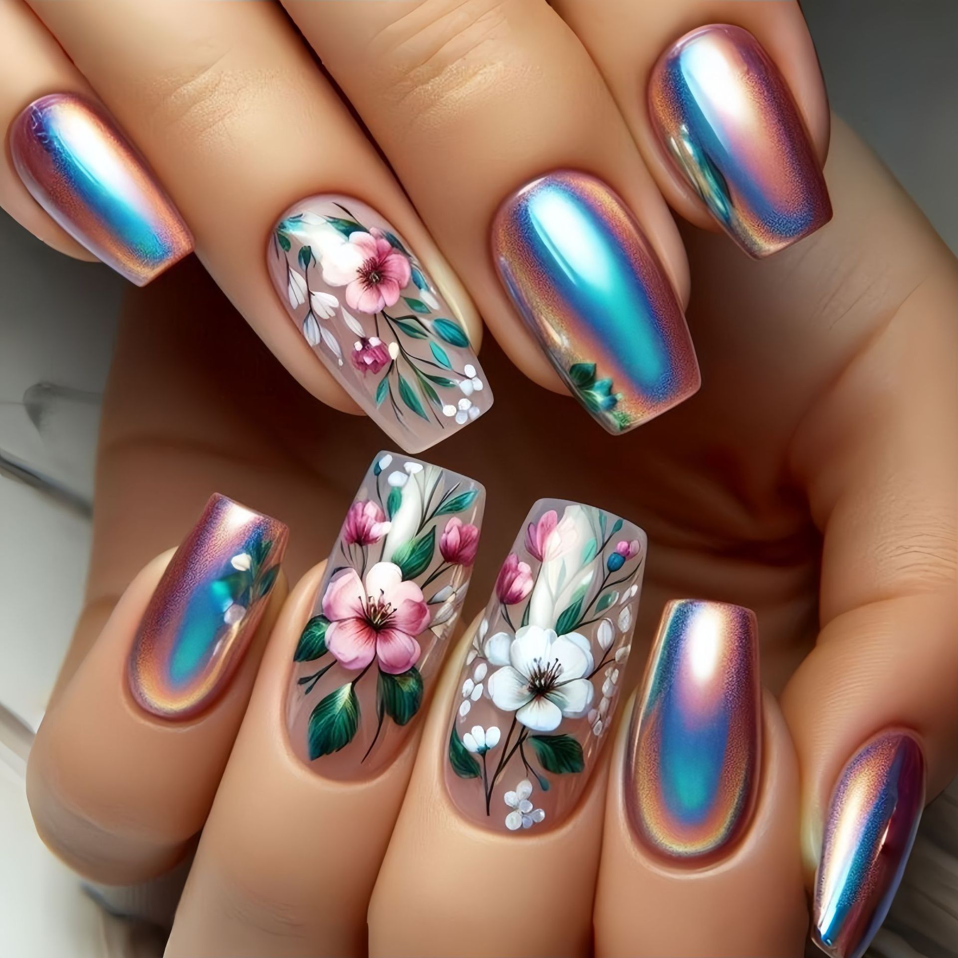 Medium long fake nails for wom - Pressed Flower Art avis et prix