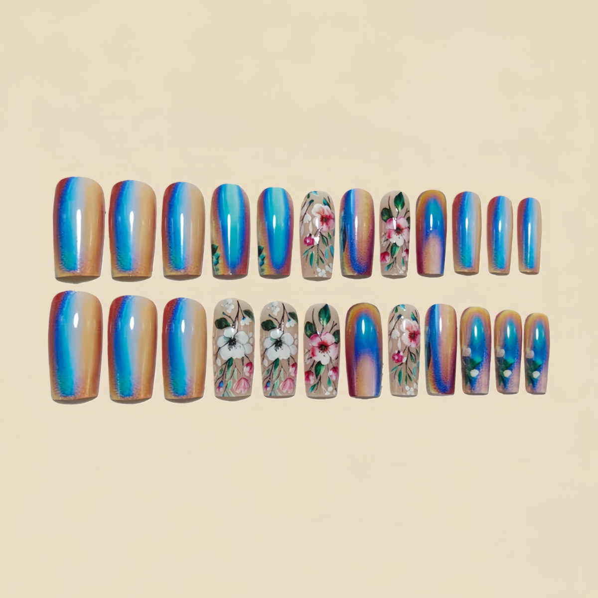 Medium long fake nails for wom - Pressed Flower Art avis et prix