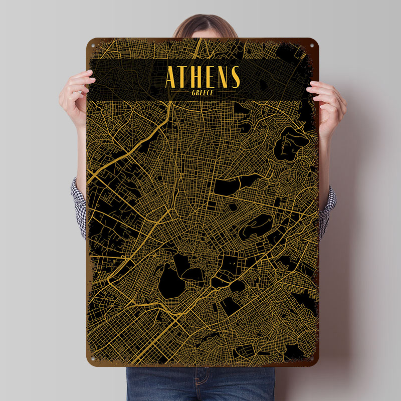Athens Golden Map Tinplate Pos - Custom Map Poster avis et prix