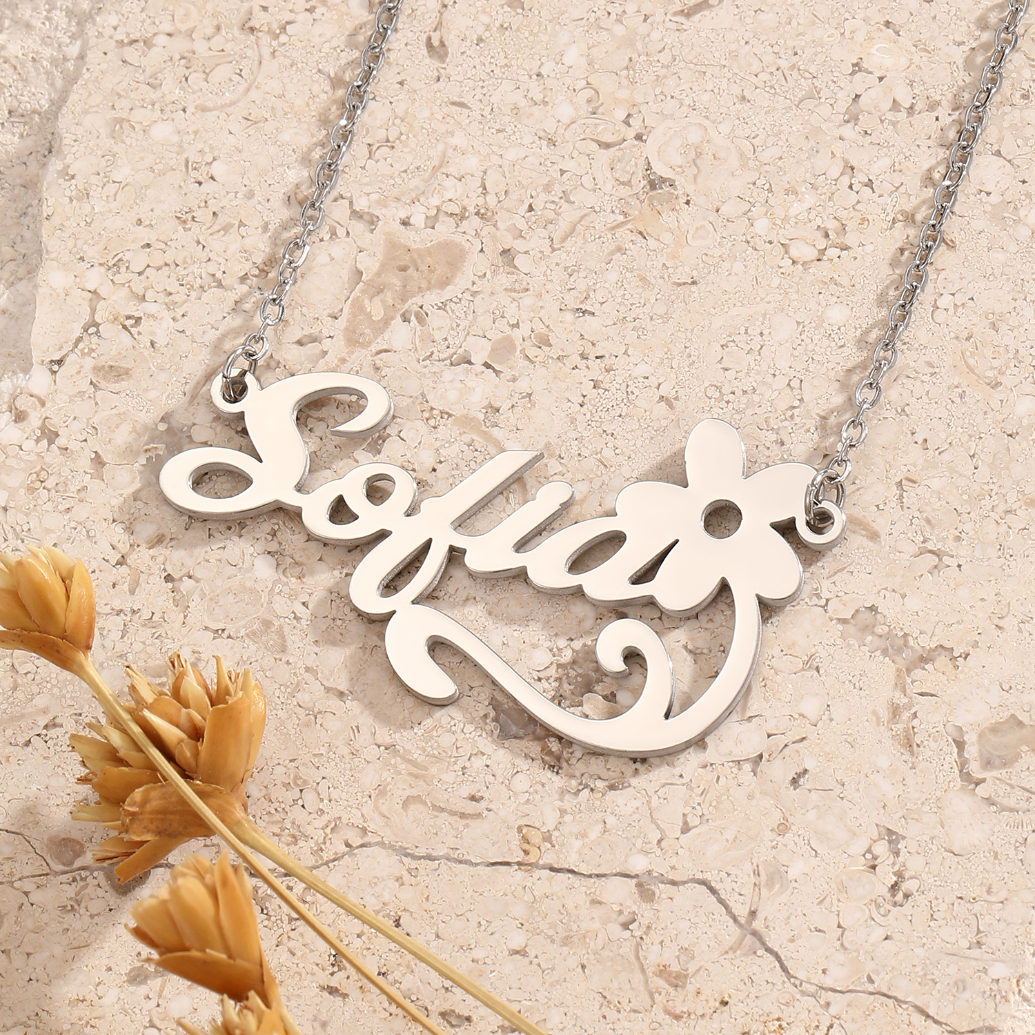 Stainless Steel Flower Letter  - Name Necklace Custom avis et prix