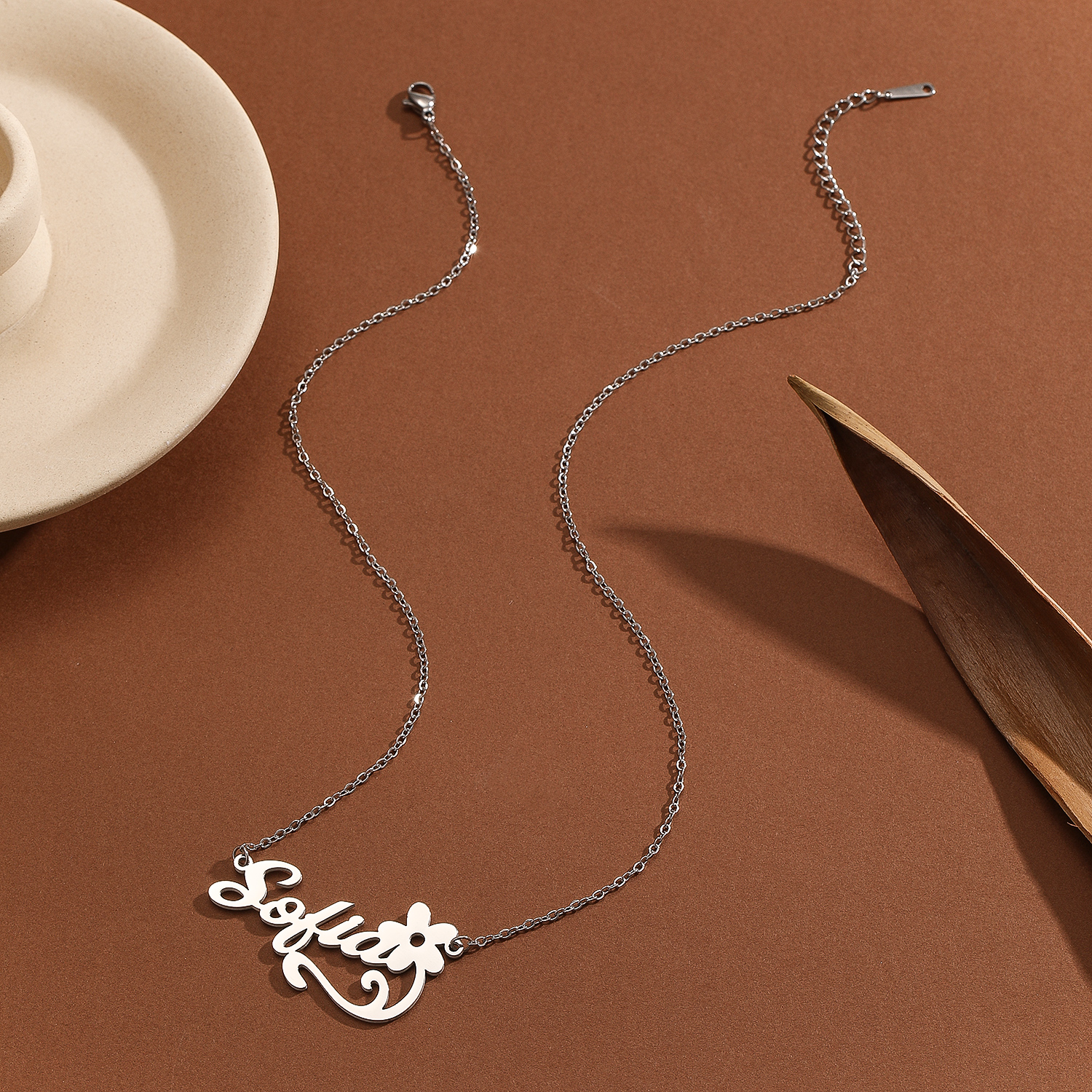 Stainless Steel Flower Letter  - Name Necklace Custom avis et prix