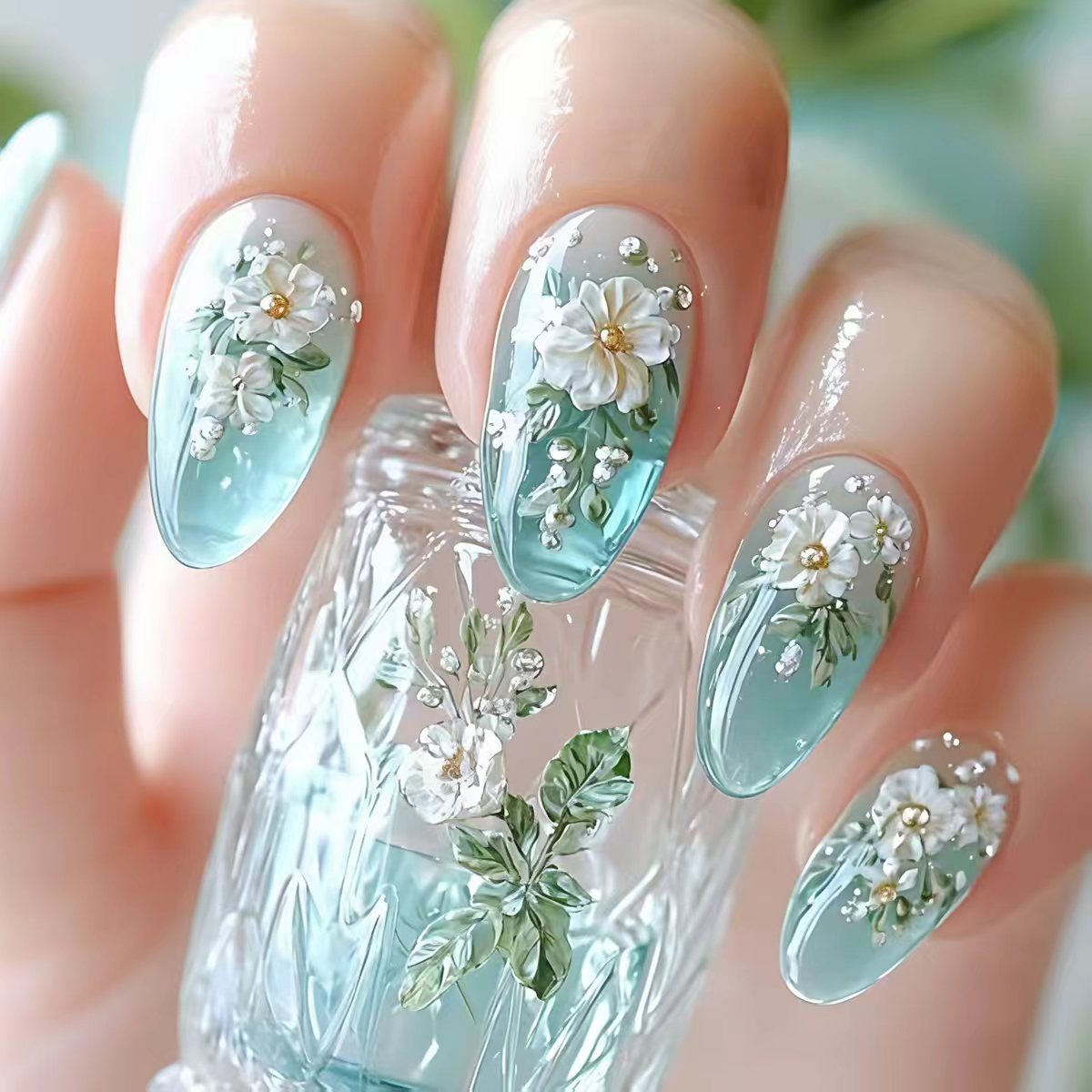 Medium fake nails for women gi - Pressed Flower Art avis et prix