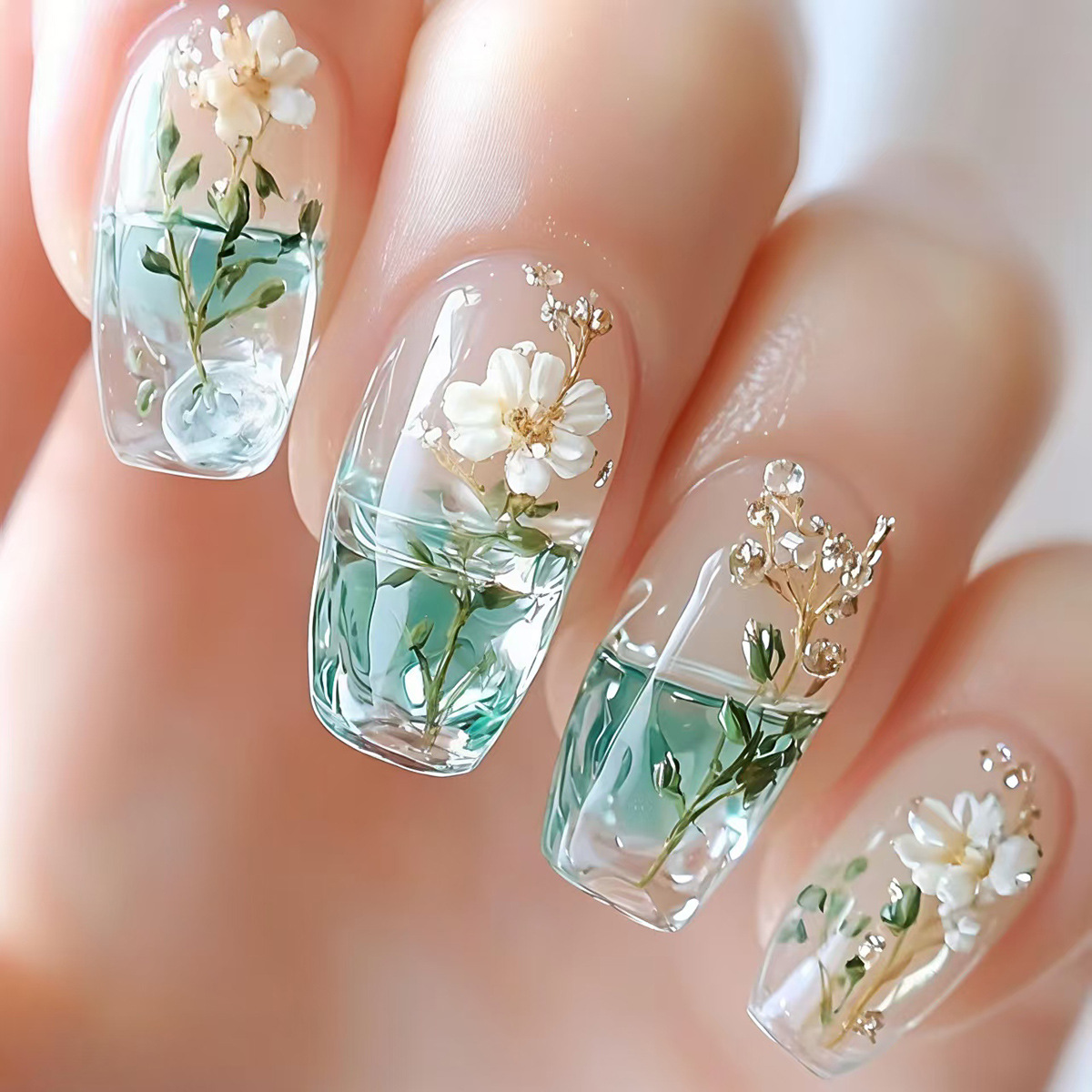 Medium fake nails for women gi - Pressed Flower Art avis et prix