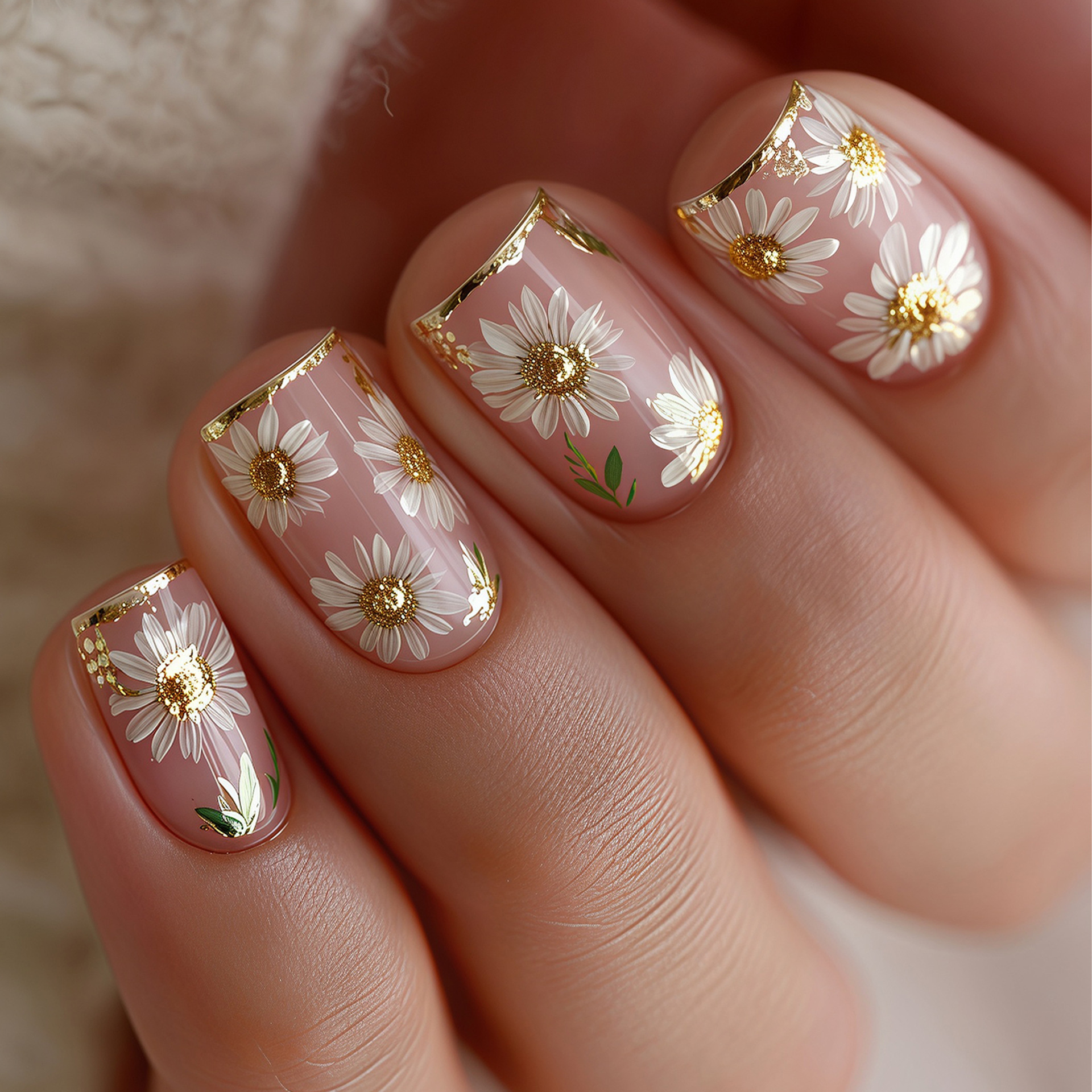 Short Square fake nails golden - Pressed Flower Art avis et prix