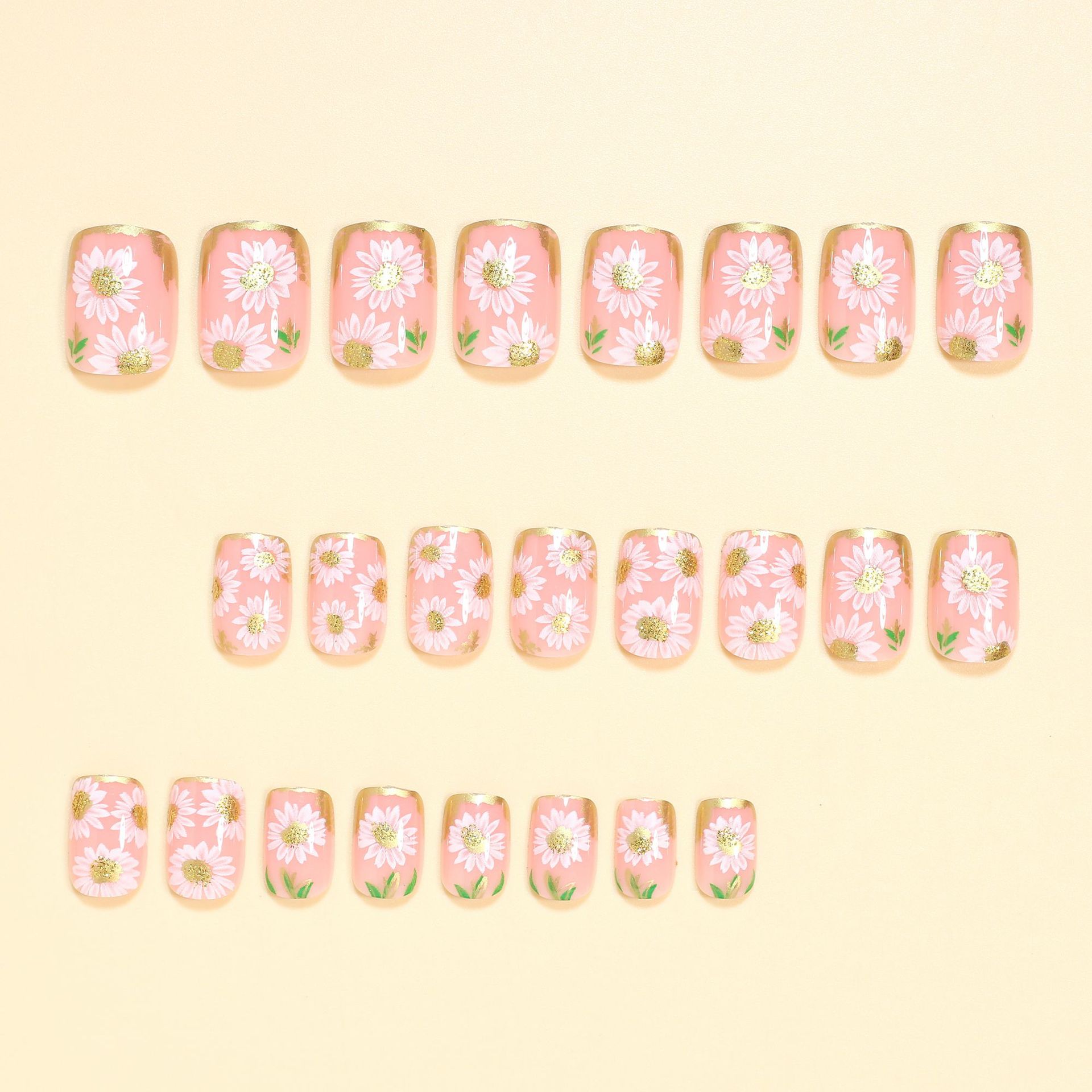 Short Square fake nails golden - Pressed Flower Art avis et prix