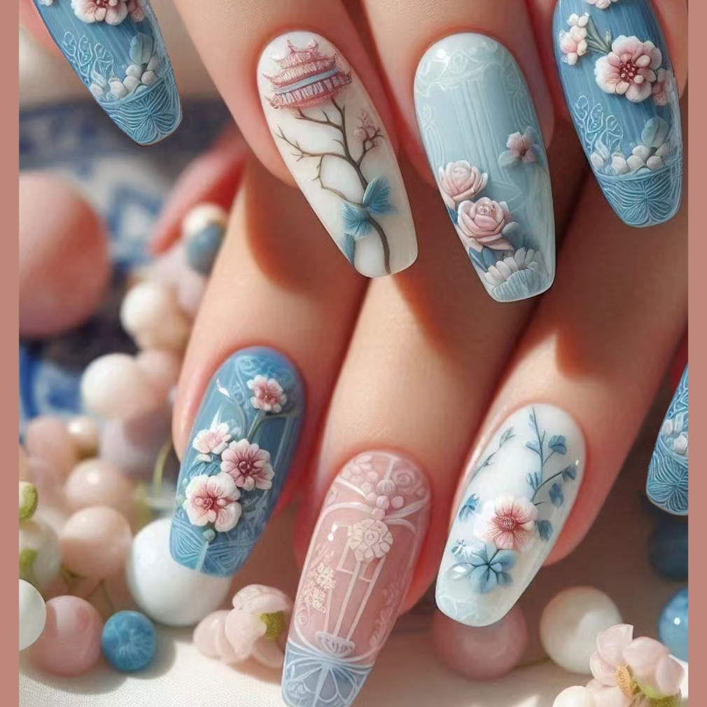 24pcs Wearable Fake Nails Sets - Pressed Flower Art avis et prix