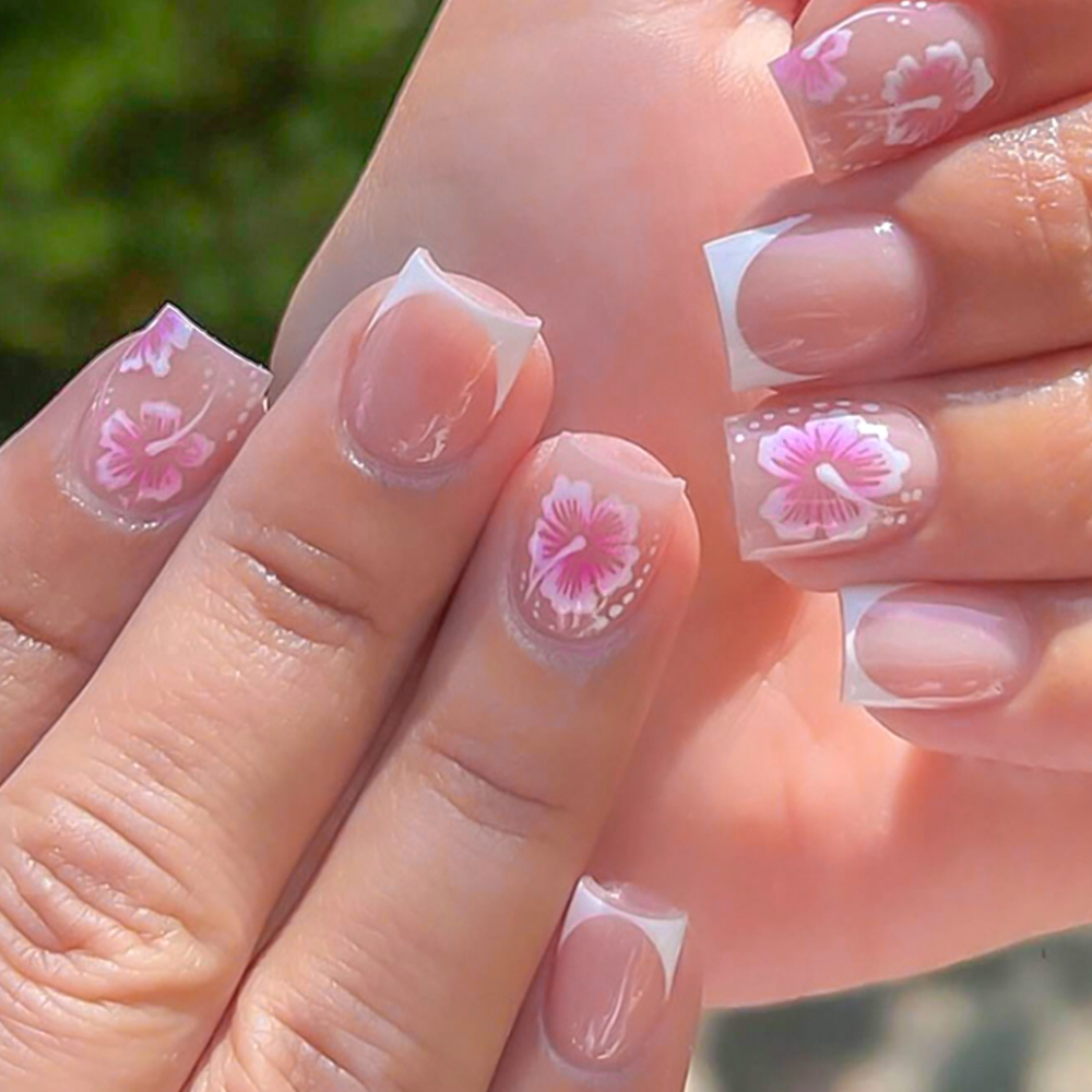 24Pcs French Flower False Nail - Pressed Flower Art avis et prix