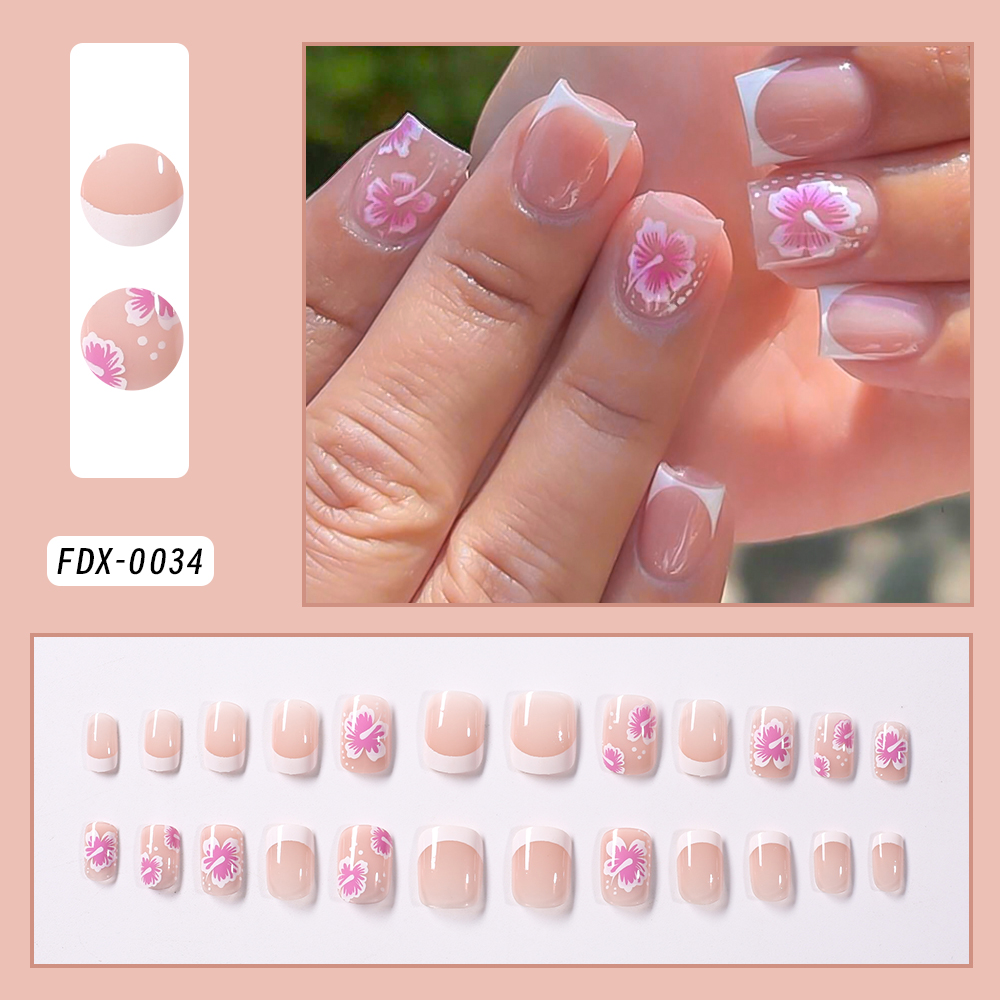 24Pcs French Flower False Nail - Pressed Flower Art avis et prix