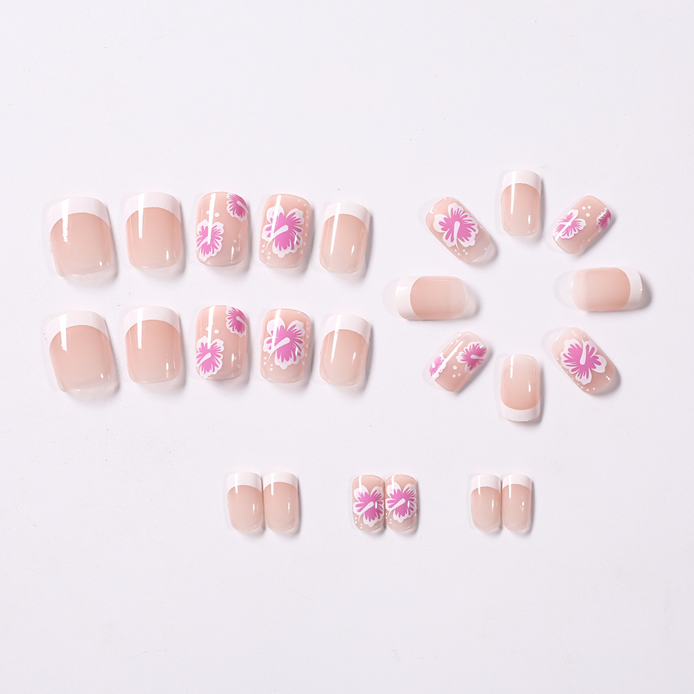 24Pcs French Flower False Nail - Pressed Flower Art avis et prix