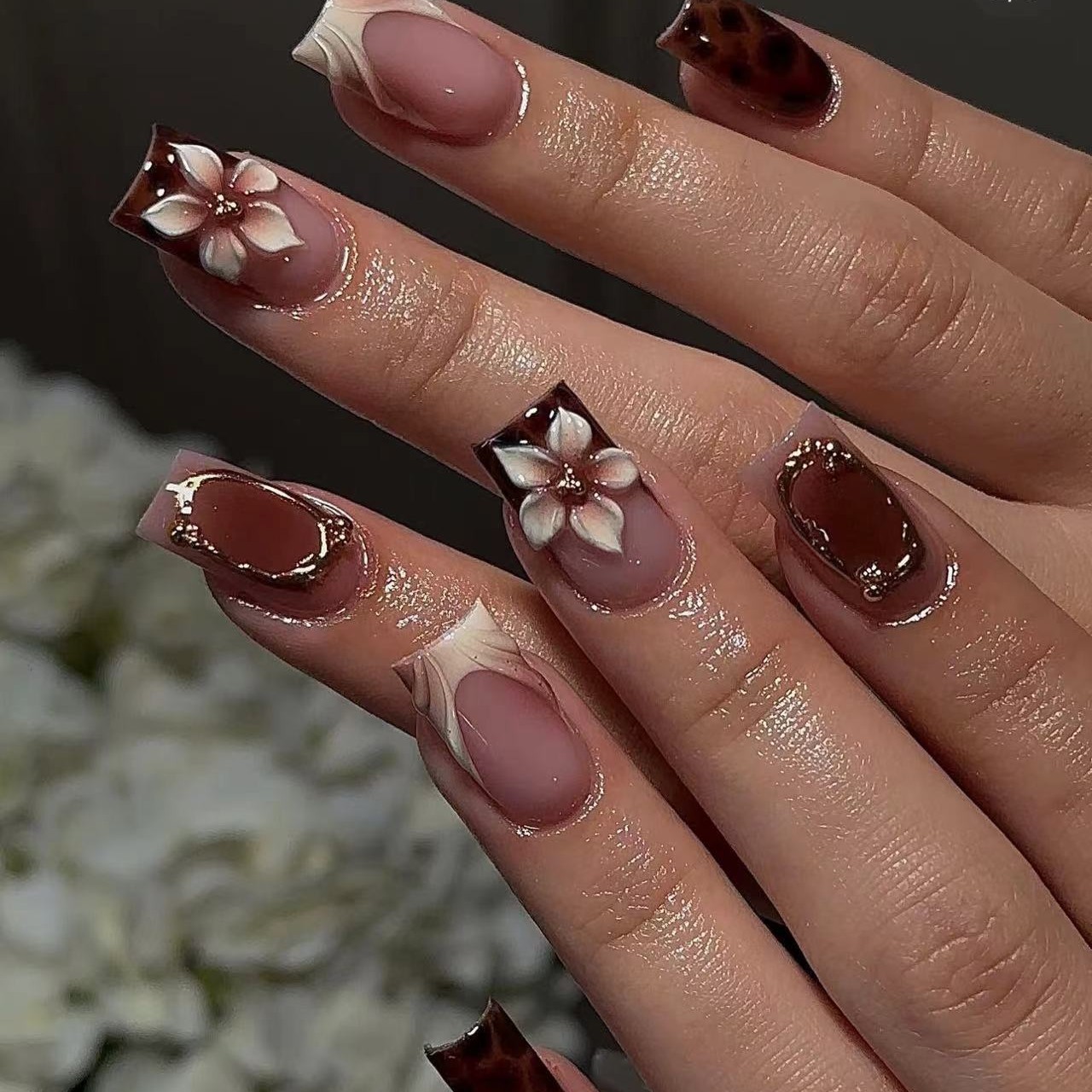 Short square fake nails for wo - Pressed Flower Art avis et prix