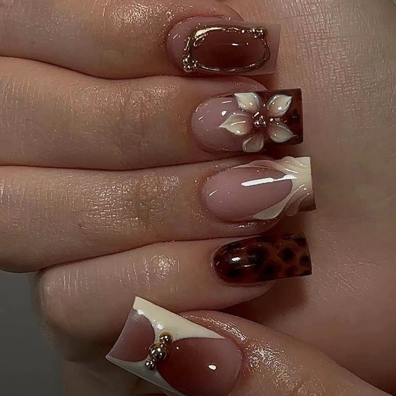 Short square fake nails for wo - Pressed Flower Art avis et prix