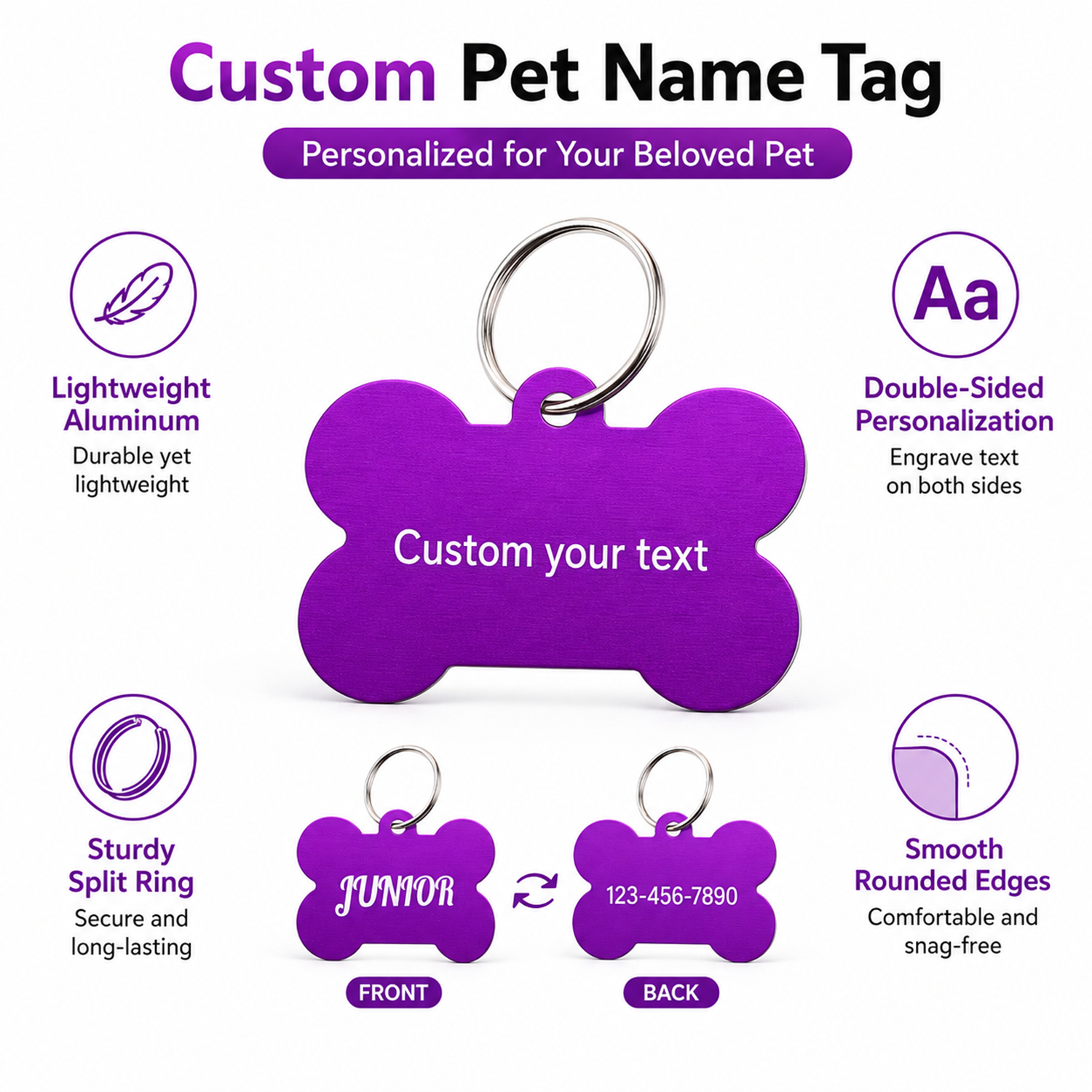 Bone Shaped Custom Name Dog Ta - Pet Portrait Custom avis et prix
