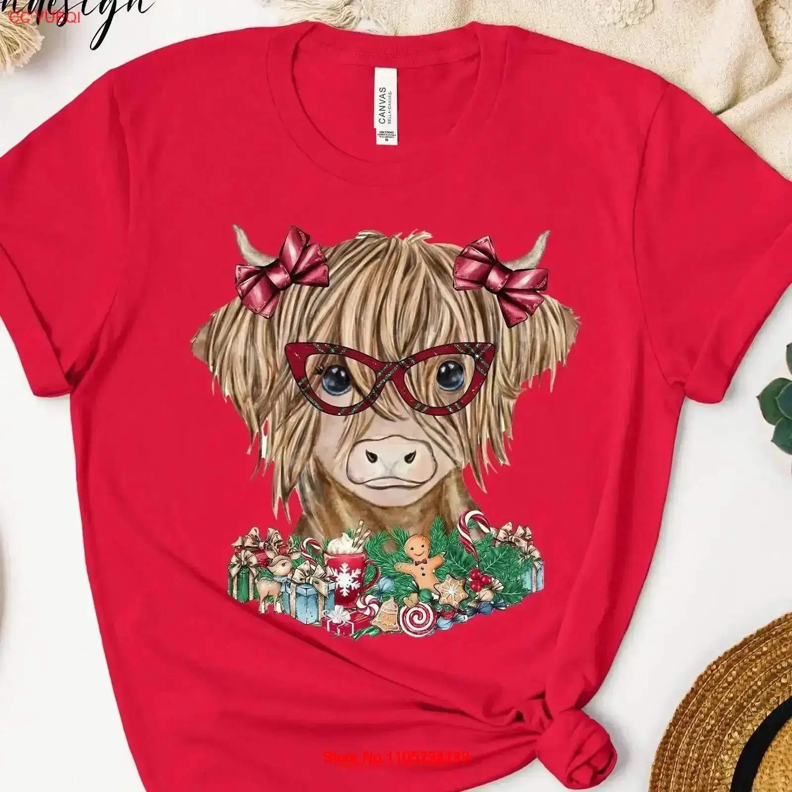 Christmas Highland Cow T Shirt - Family Tree Print avis et prix