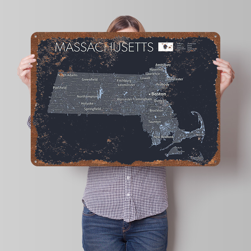 MASSACHUSETTS Map Tinplate Pos - Custom Map Poster avis et prix