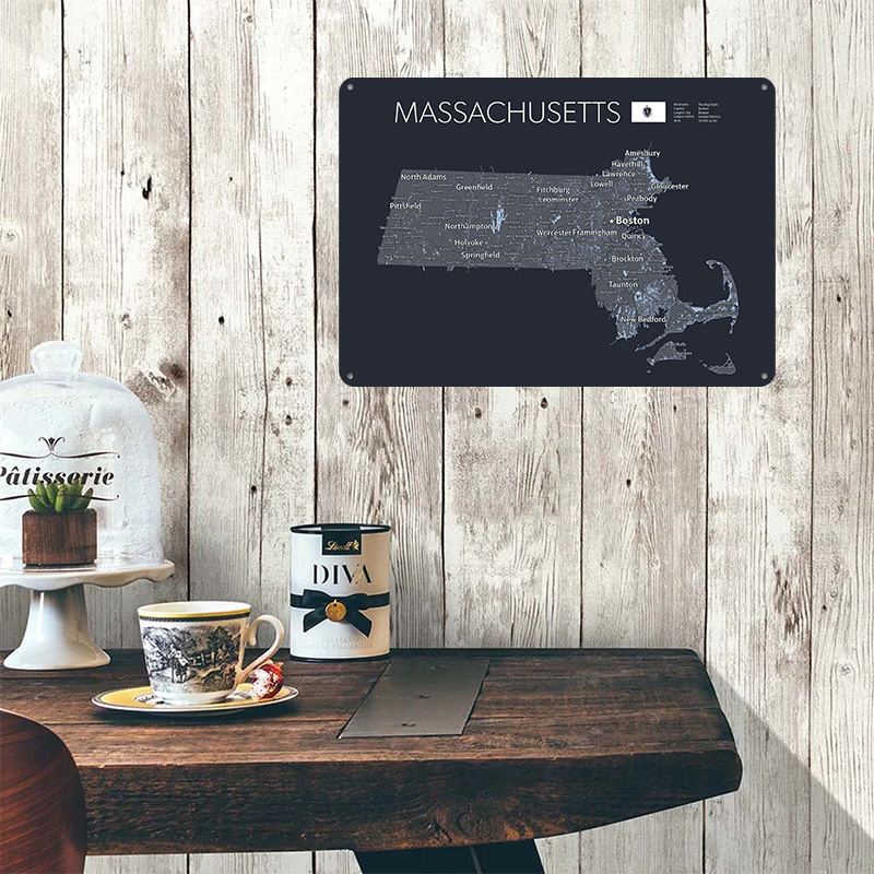 MASSACHUSETTS Map Tinplate Pos - Custom Map Poster avis et prix